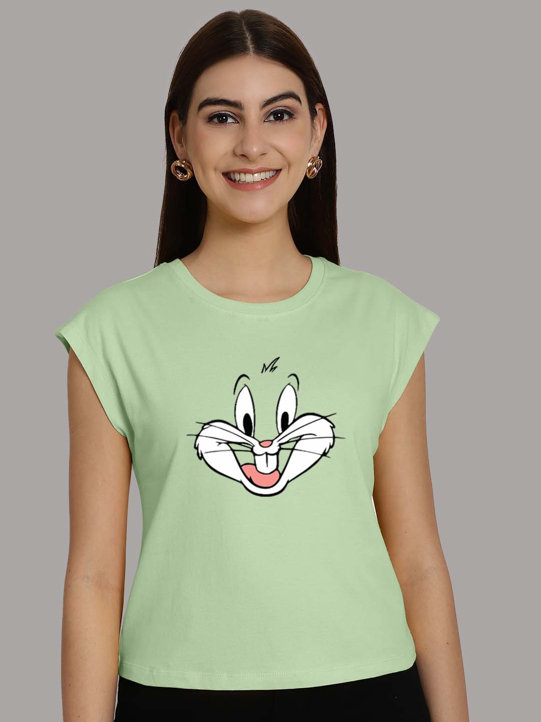 

Friskers Women Printed Round Neck Cotton T-shirt, Sea green
