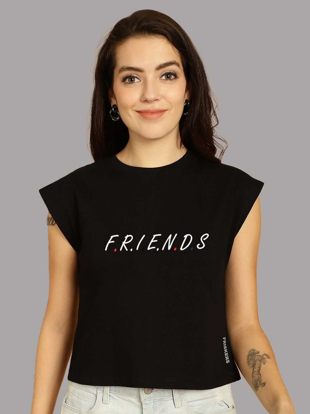 

Friskers Typography Printed Extended Sleeves Pure Cotton Regular T-shirt, Black
