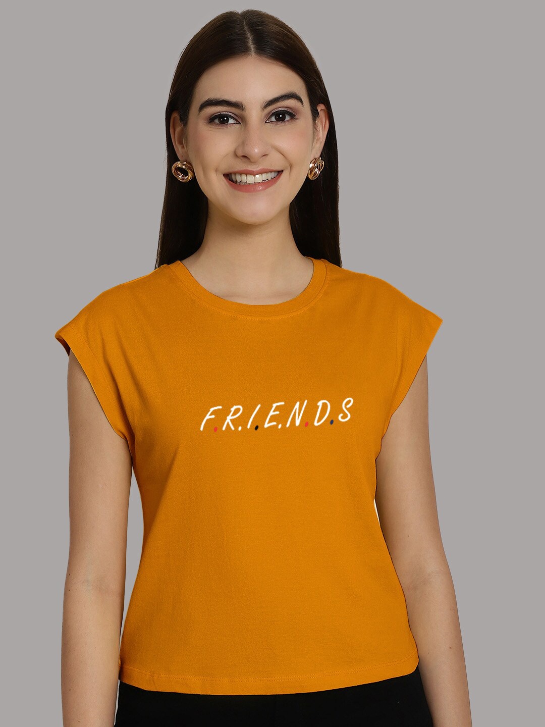 

Friskers Typography Printed Extended Sleeves Pure Cotton T-shirt, Mustard