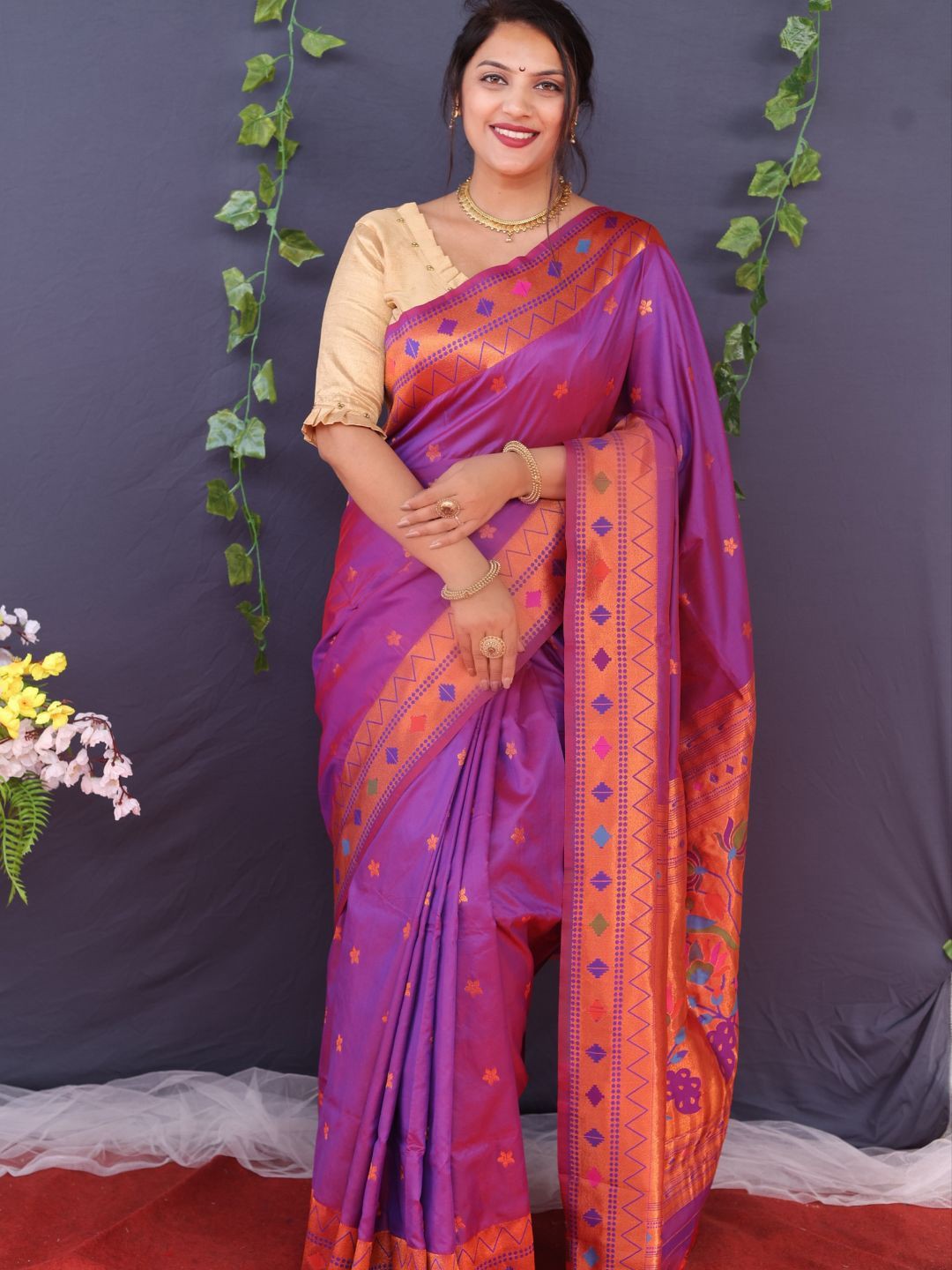 

SGF11 Woven Design Zari Art Silk Kanjeevaram Saree, Purple
