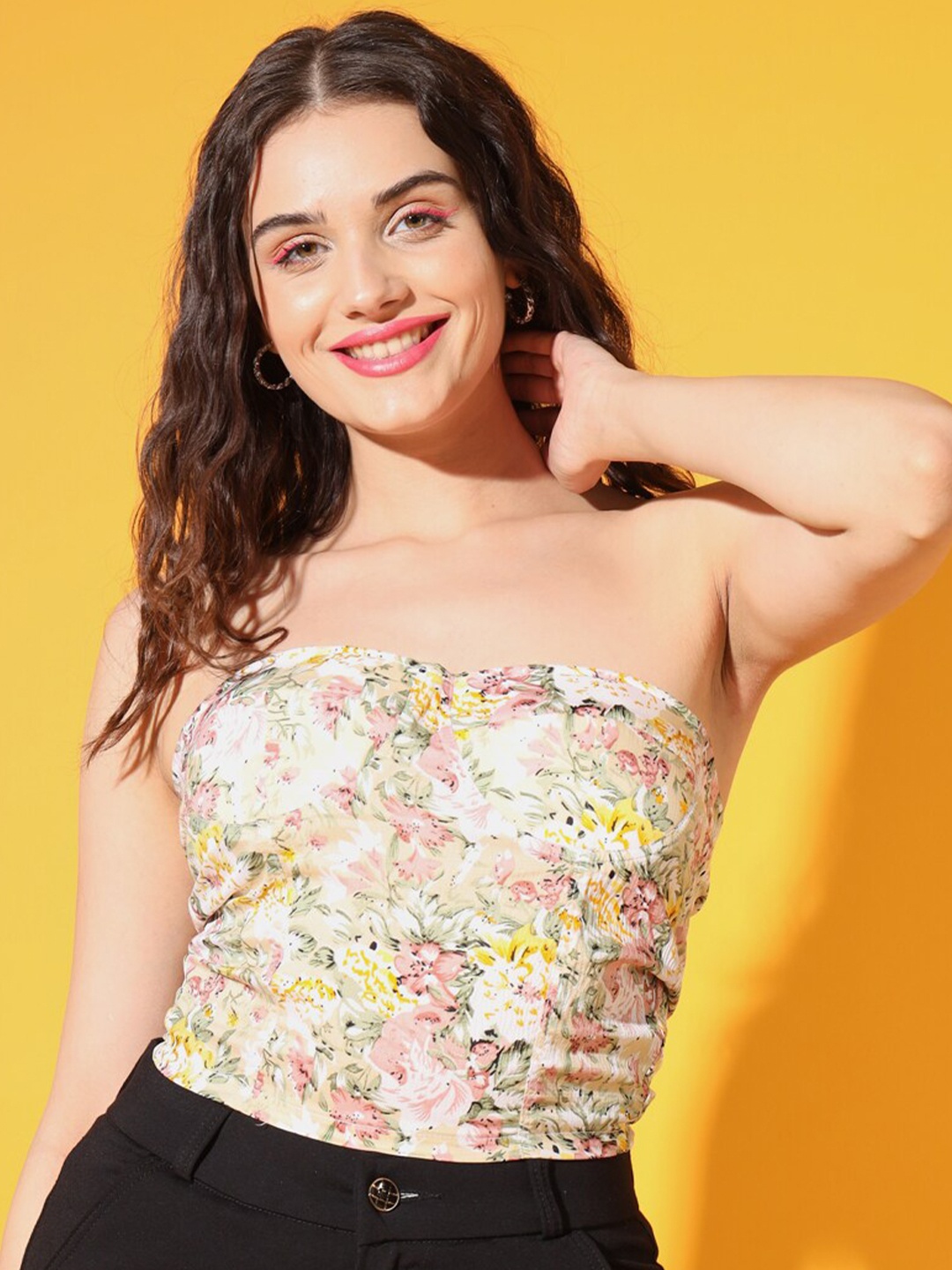 

TANDUL Floral Print Crepe Tube Top, Multi