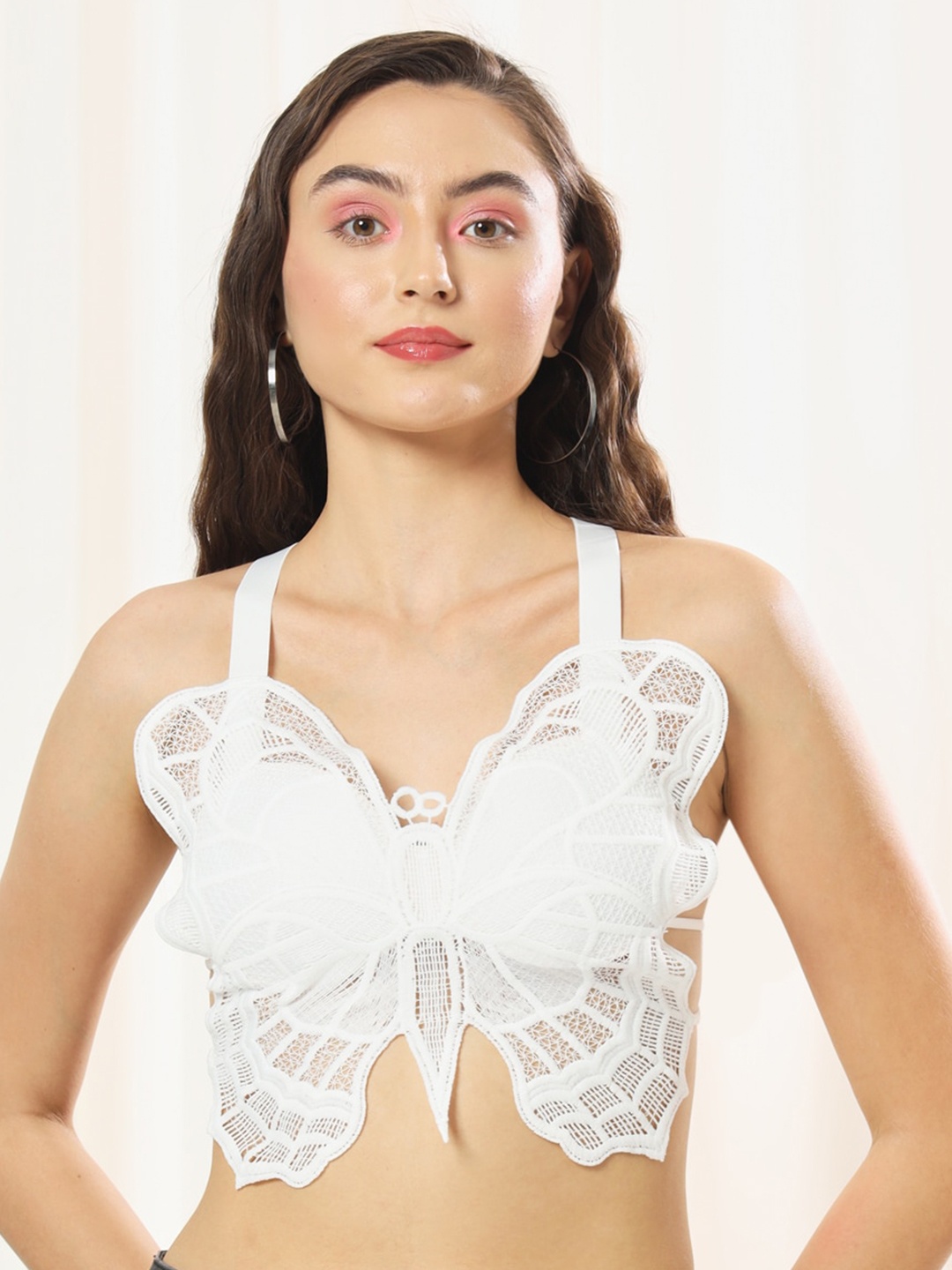 

TANDUL Self Design Bralette Crop Top, White