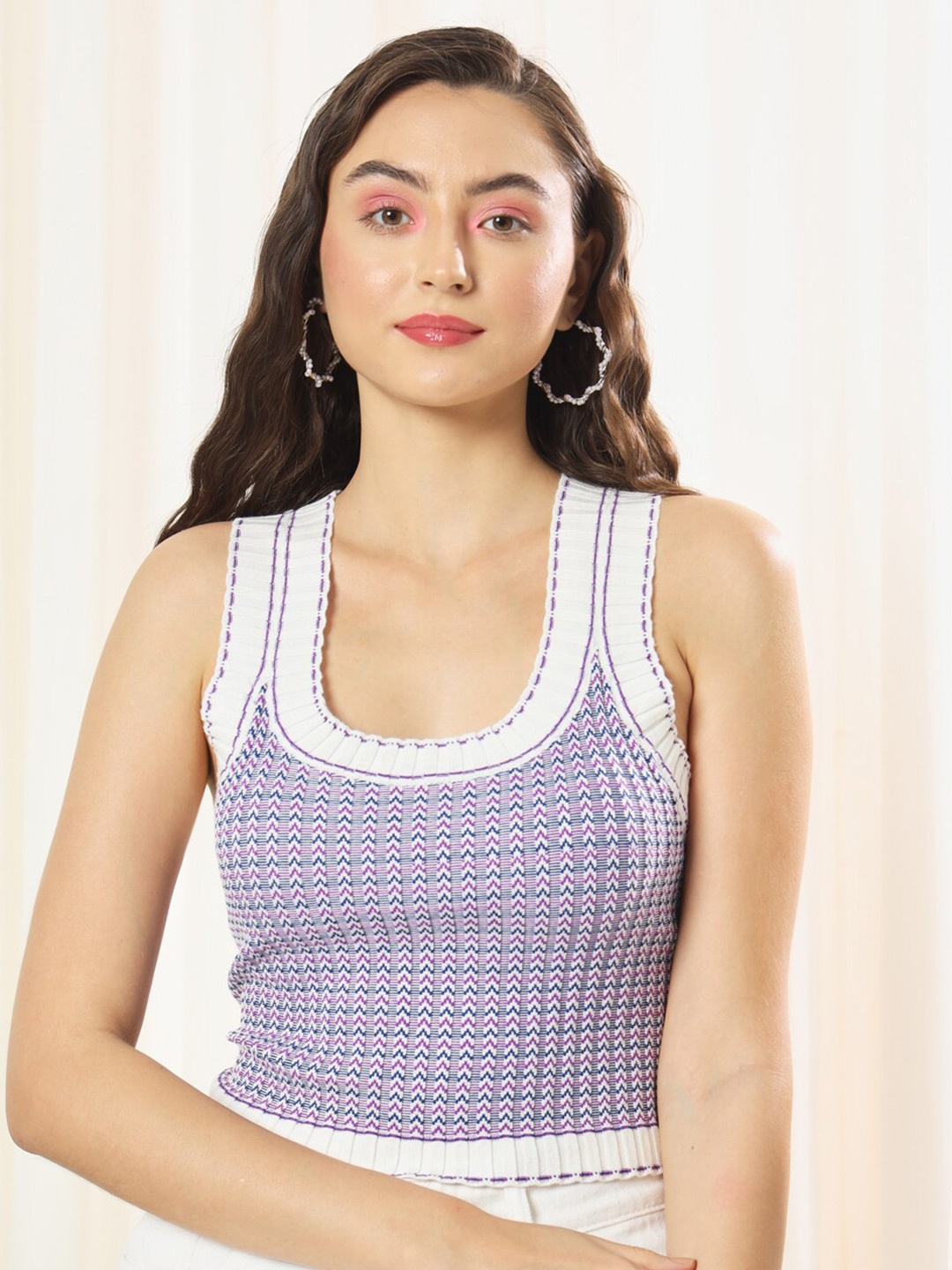 

TANDUL Striped sleeveless Tank Top, Lavender
