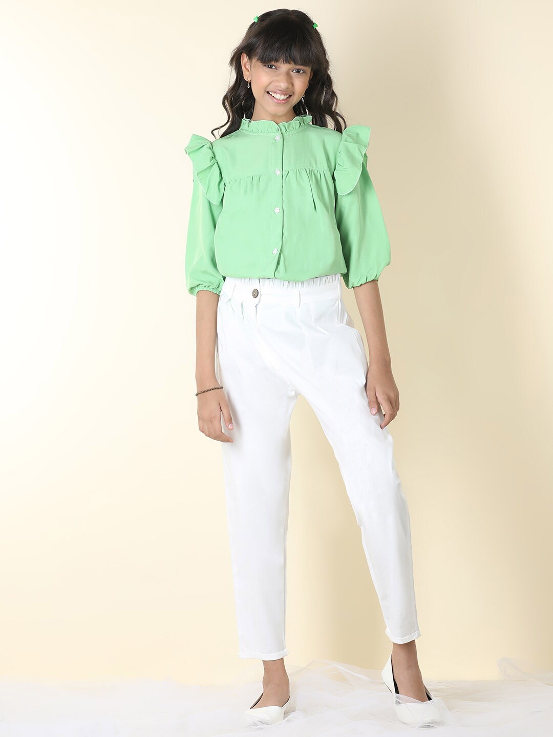 

Cutiekins Girls Mandarin Collar Top with Trousers, Green
