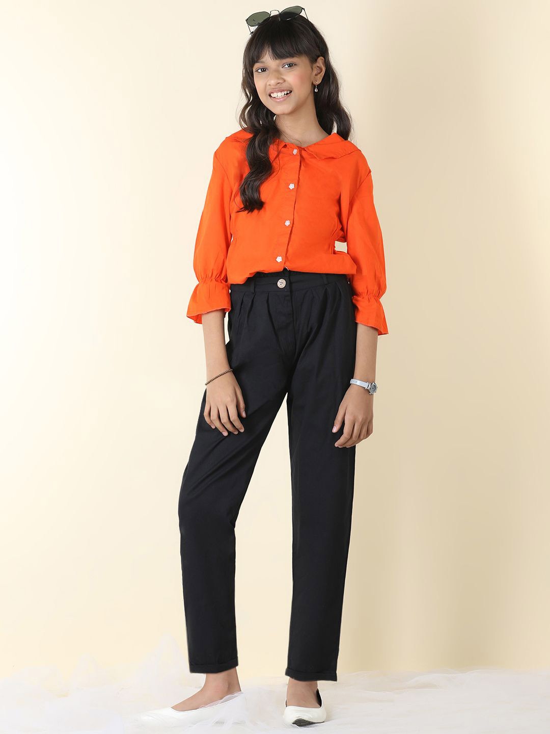 

Cutiekins Girls Shirt Collar Top with Trousers, Orange