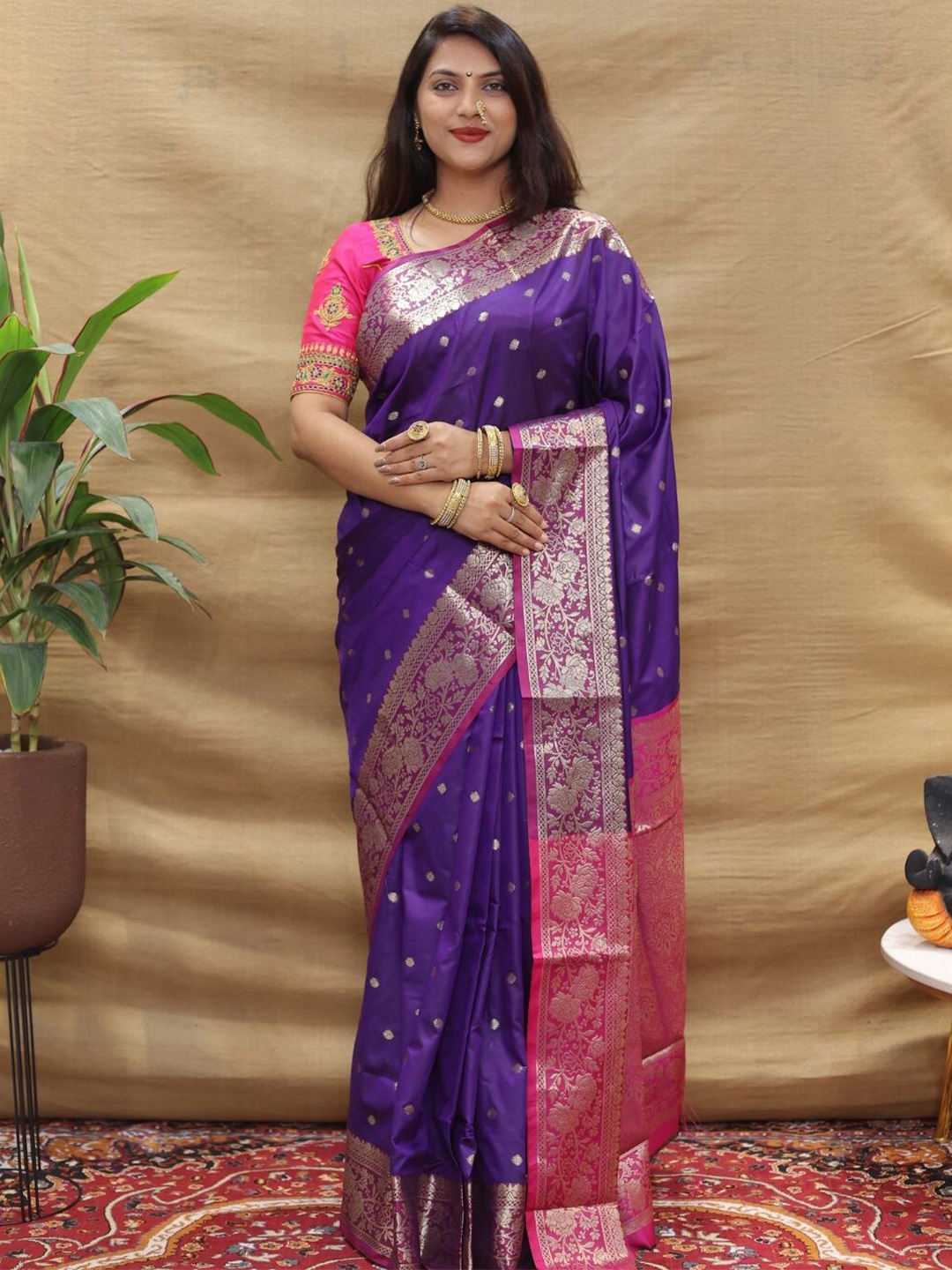 

SGF11 Woven Design Zari Art Silk Kanjeevaram Saree, Purple