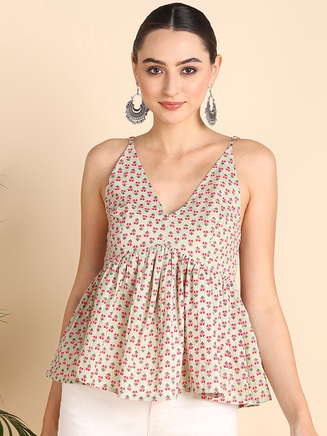 

Mast & Harbour Mast & Harbour Floral Print Pure Cotton Top, Beige