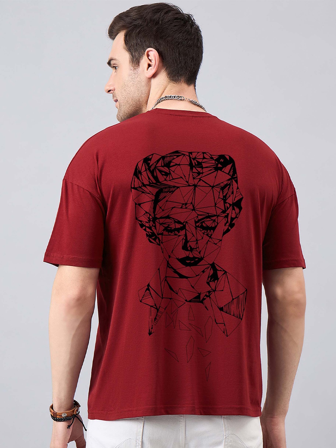 

GESPO Printed Round Neck Short Sleeves Cotton T-shirt, Maroon