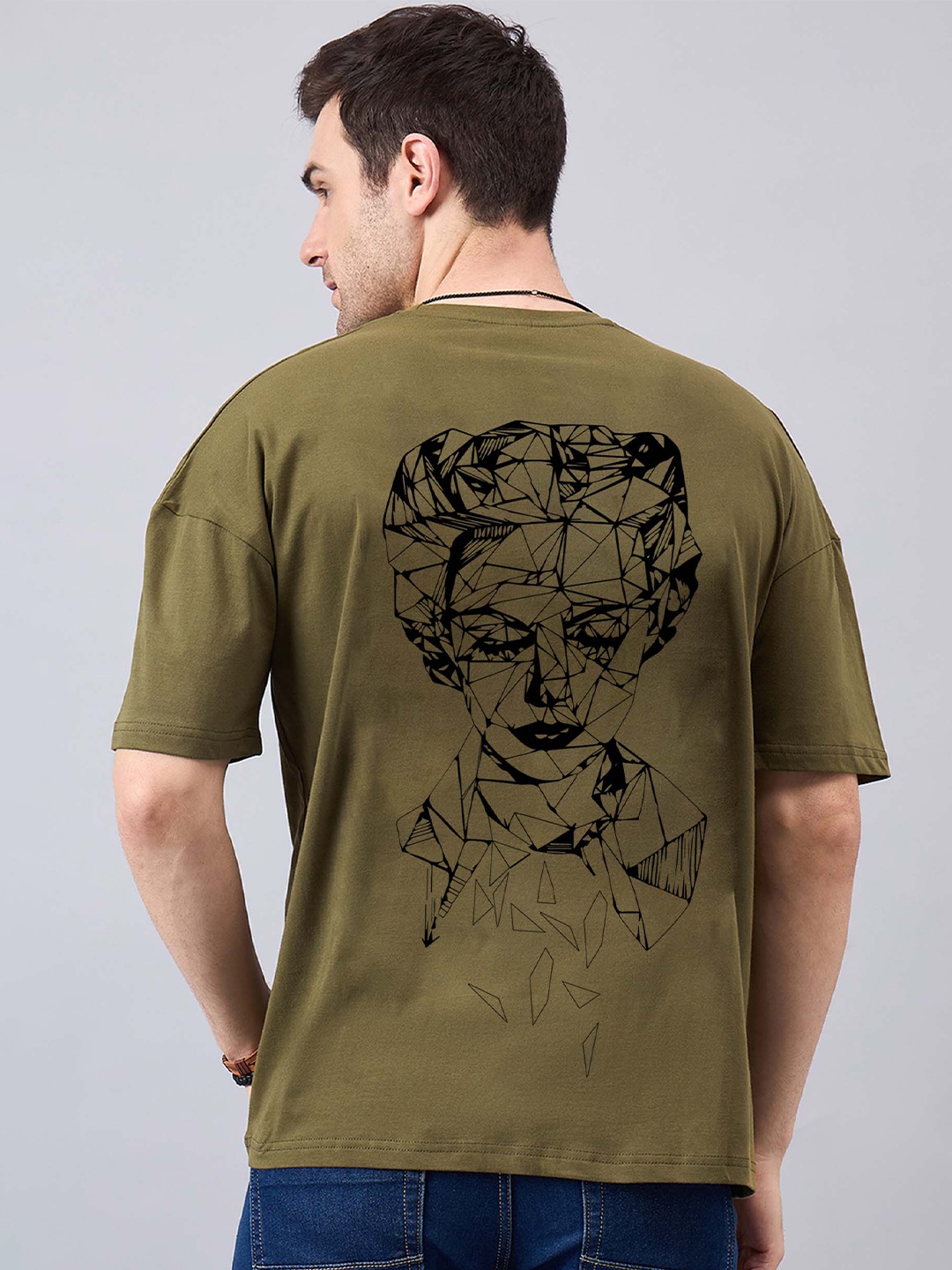 

GESPO Printed Round Neck Short Sleeves Cotton T-shirt, Green