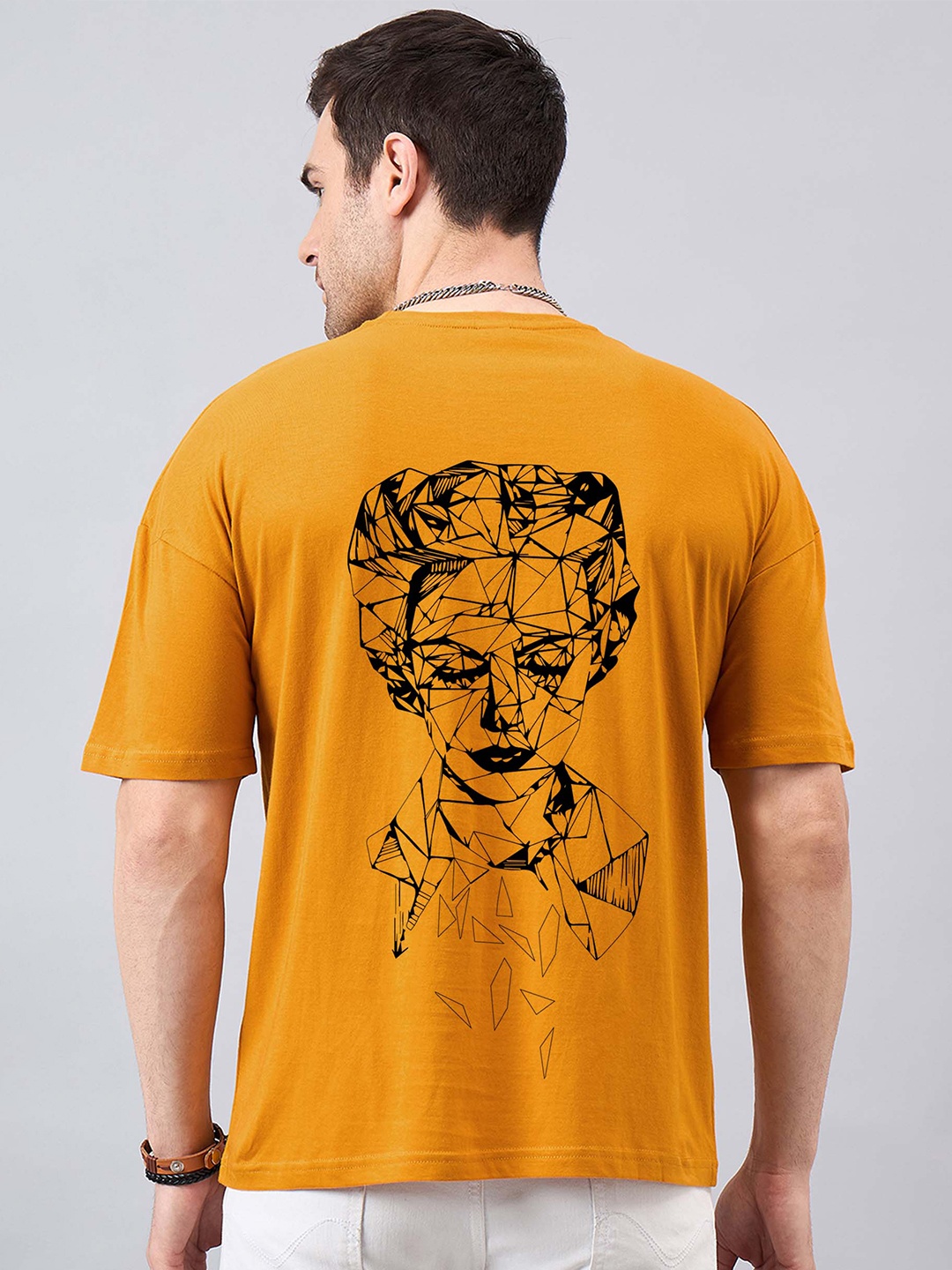 

GESPO Graphic Printed Cotton T-shirt, Mustard