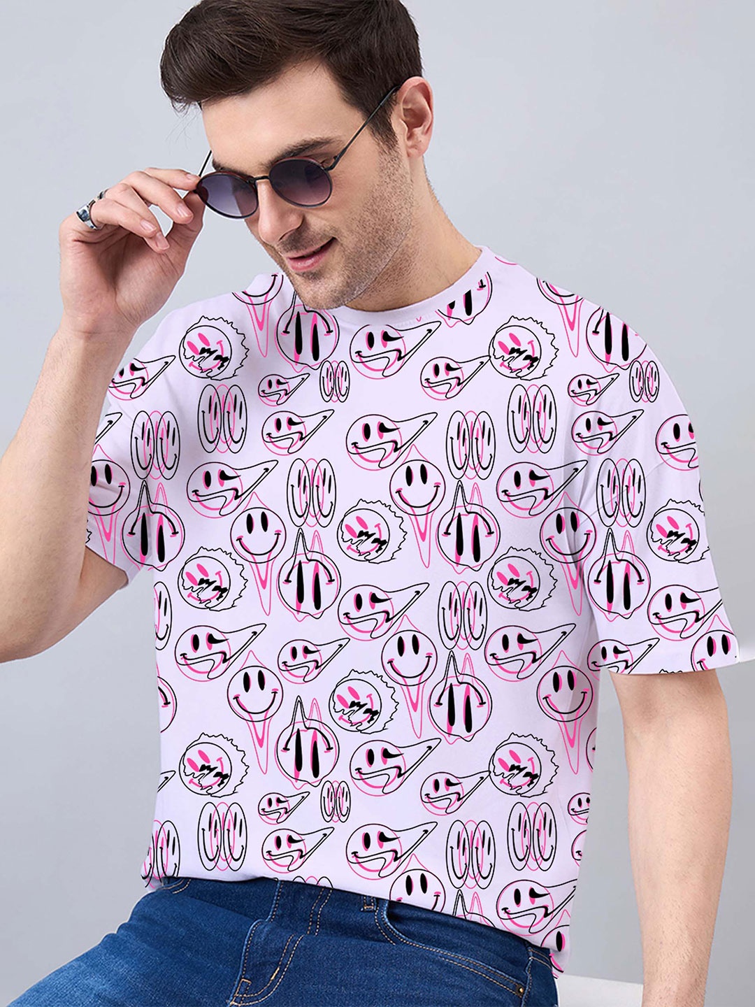 

GESPO Men Printed Round Neck Cotton T-shirt, Lavender