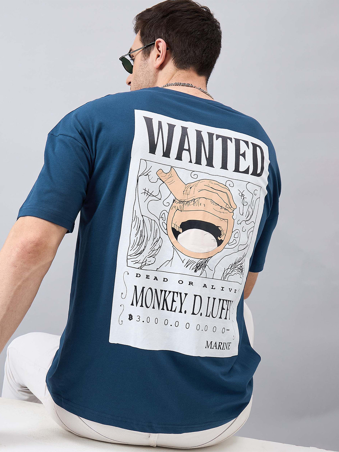 

GESPO Typography Printed Cotton Oversized T-shirt, Teal