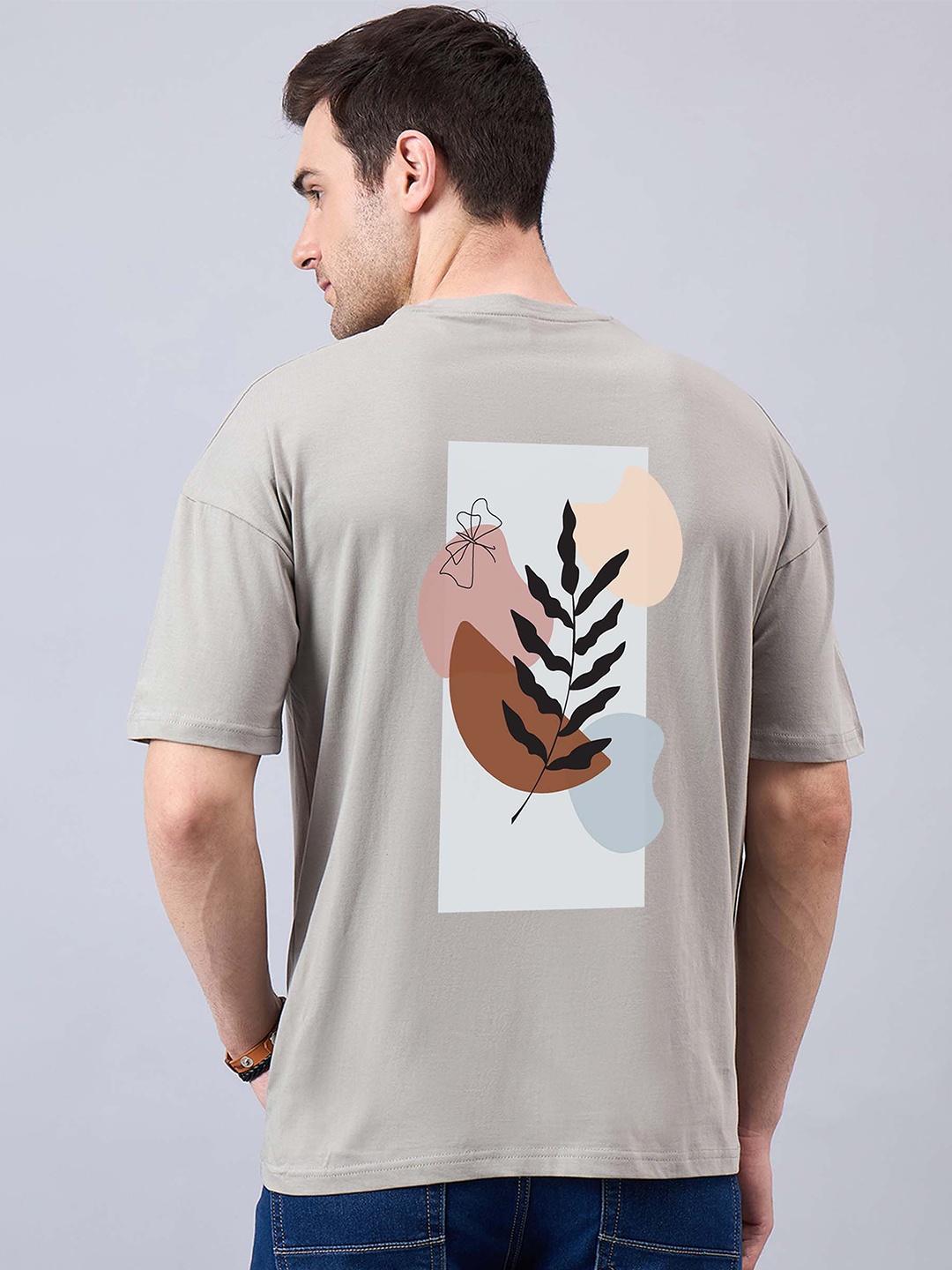 

GESPO Printed Round Neck Short Sleeves Cotton T-shirt, Grey