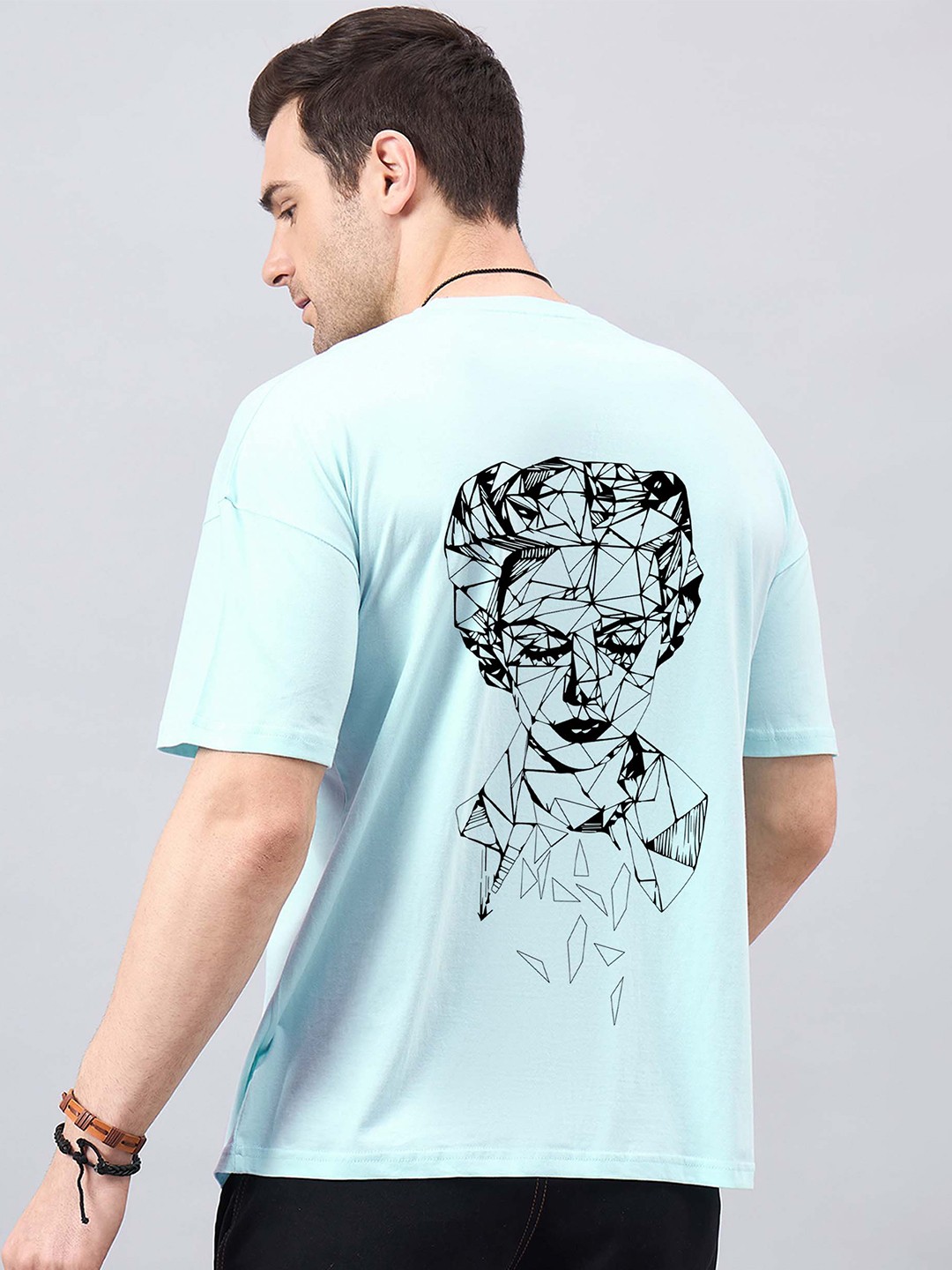 

GESPO Printed Round Neck Short Sleeves Cotton T-shirt, Turquoise blue