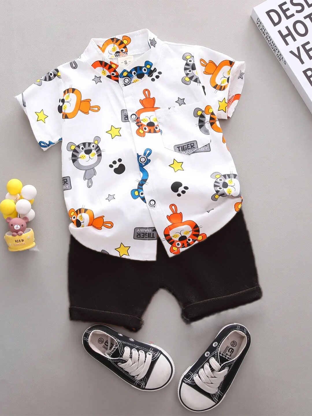 

Bold N Elegant Boys Printed Shirt with Shorts, White