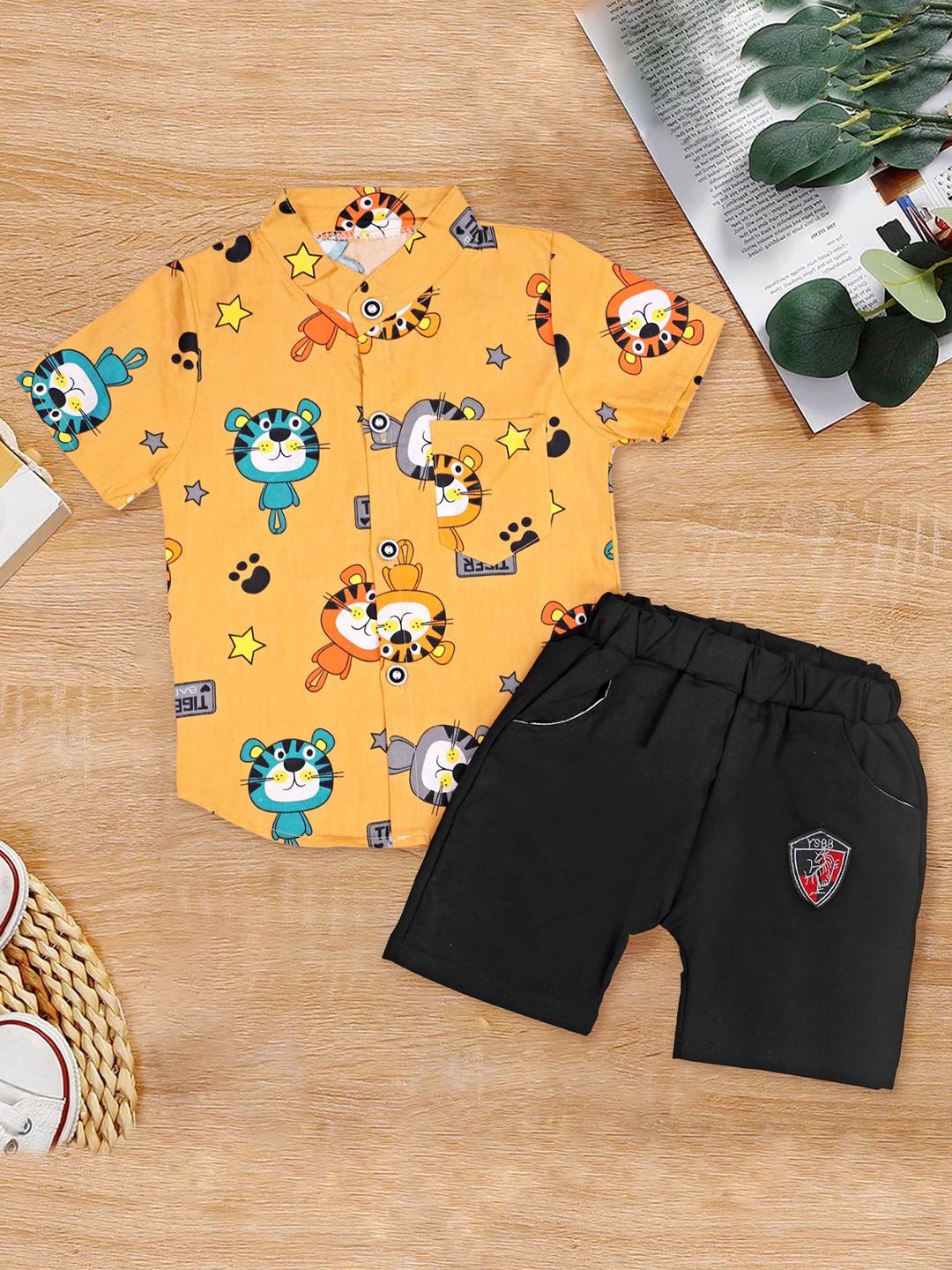 

Bold N Elegant Boys Printed Shirt with Shorts, Yellow