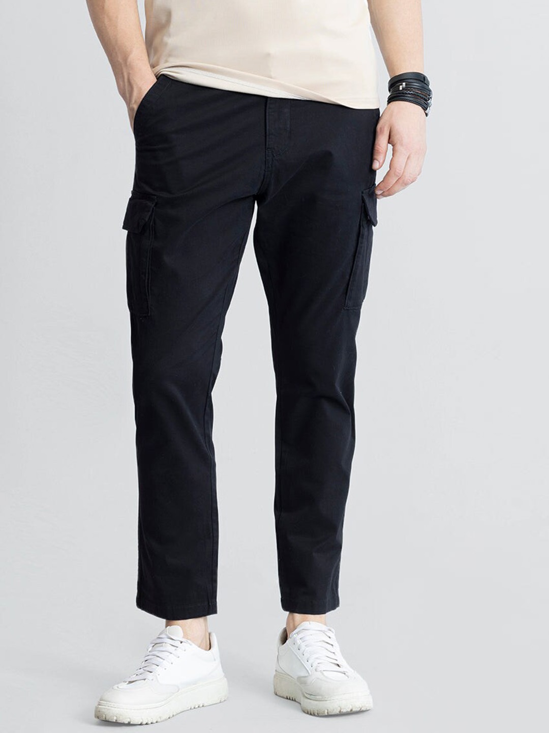 

Snitch Men Smart Slim Fit Chinos Trousers, Black