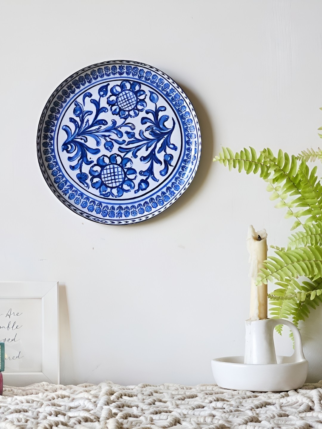 

RITUALISTIC HOLLAND White & Blue Floral Printed Ceramic Wall Decor Plate