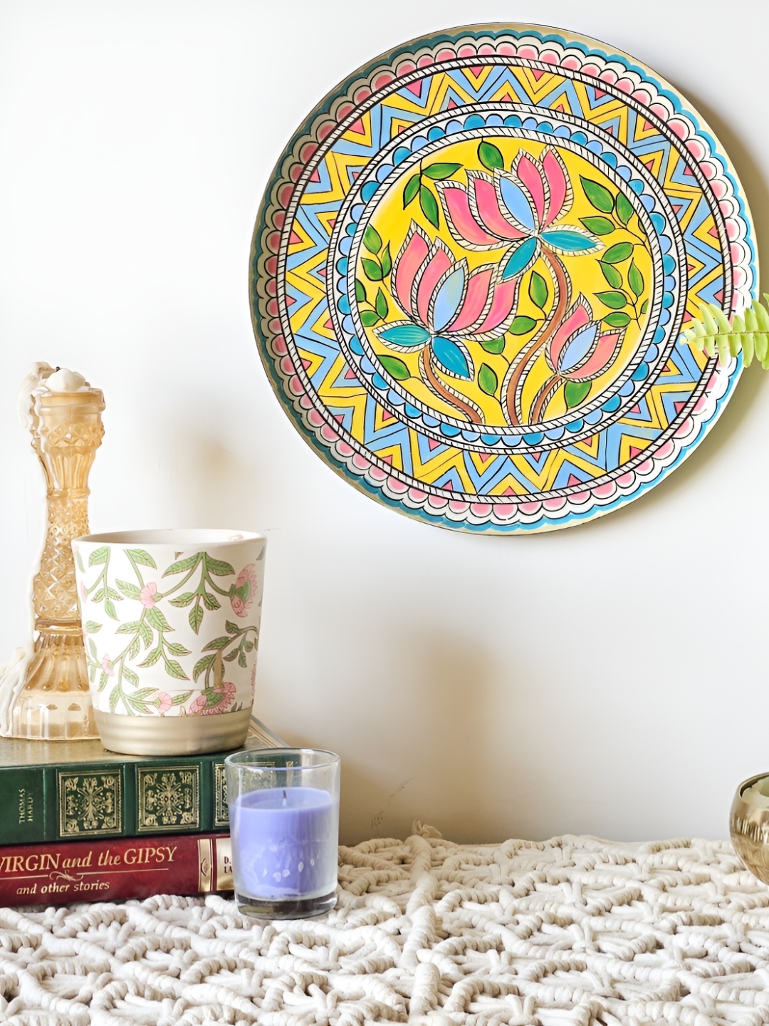 

Ritualistic Yellow & Blue Printed Ceramic Wall Decor Plate
