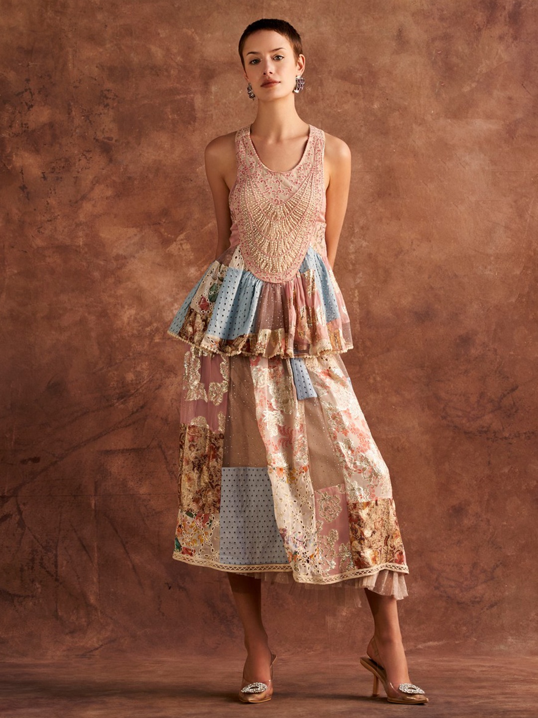 

VERB BY PALLAVI SINGHEE Printed Sleeveless Top With Skirt Co-Ords, Brown