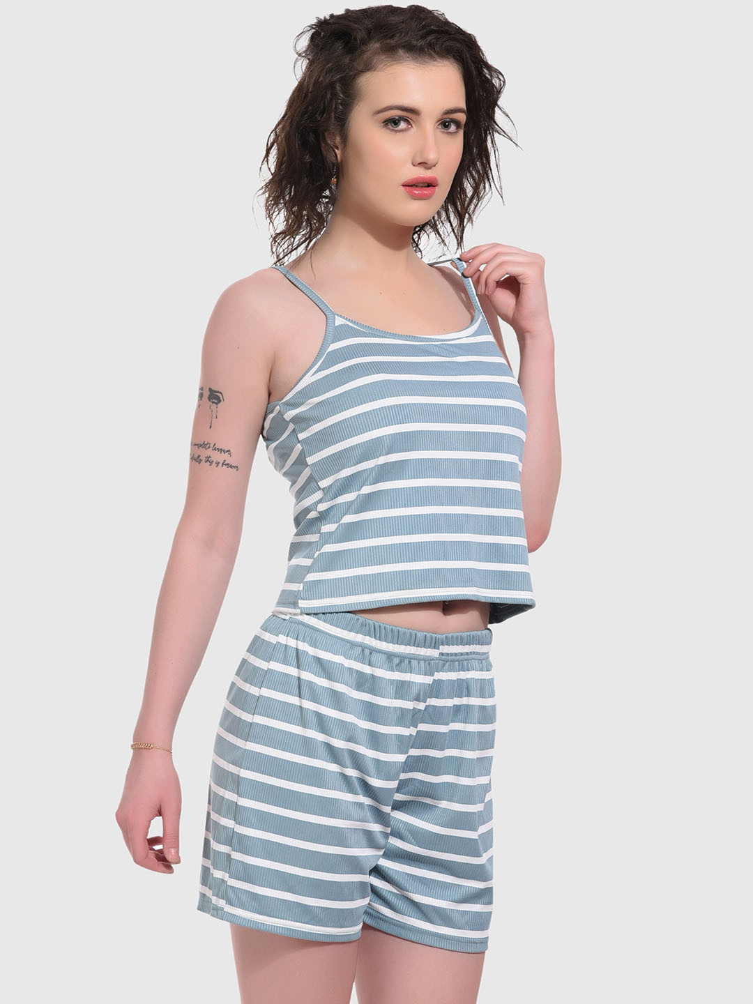 

ESOROUCHA Women Striped Night suit, Grey