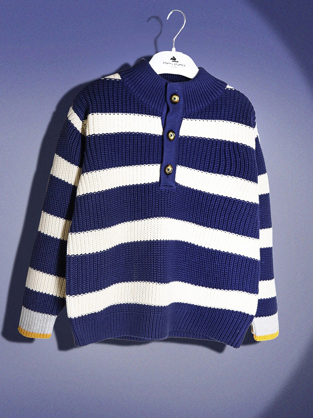 

Cherry Crumble Infants Striped Turtle Neck Long Sleeves Pullover Sweater, Navy blue