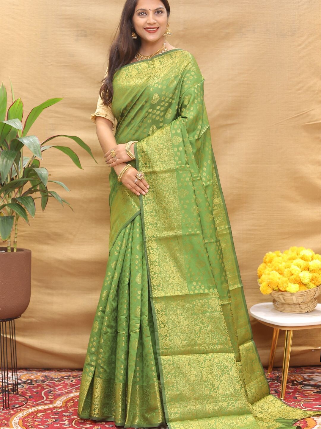 

SGF11 Woven Design Zari Art Silk Kanjeevaram Saree, Sea green