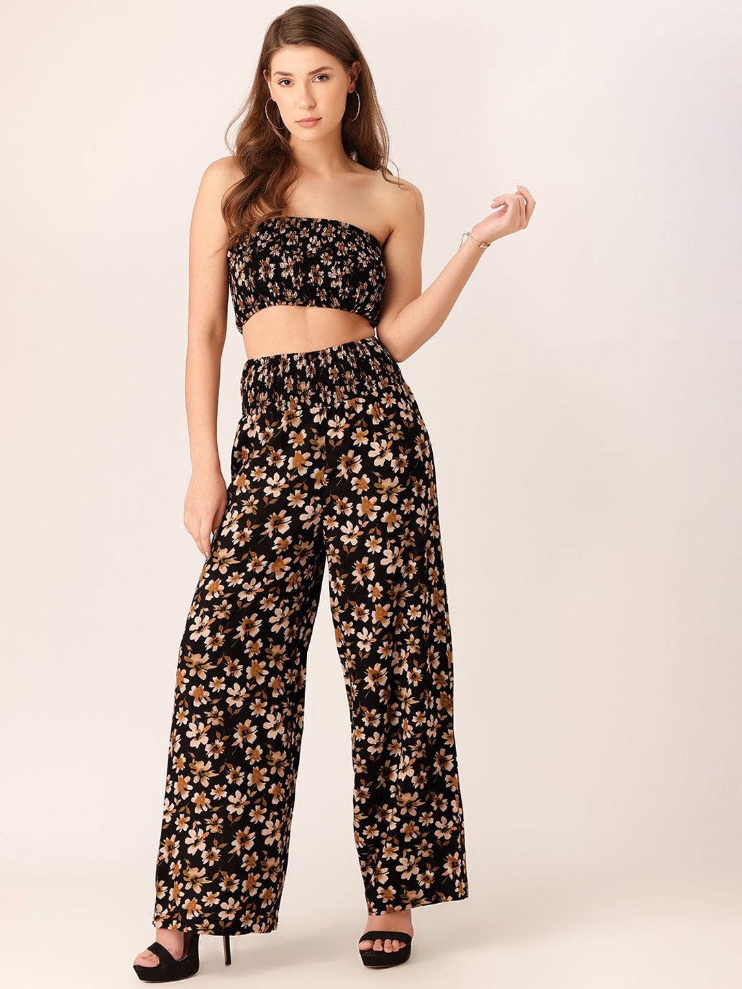 

DressBerry Floral Printed Tub Top With Trousers Co-Ords, Black