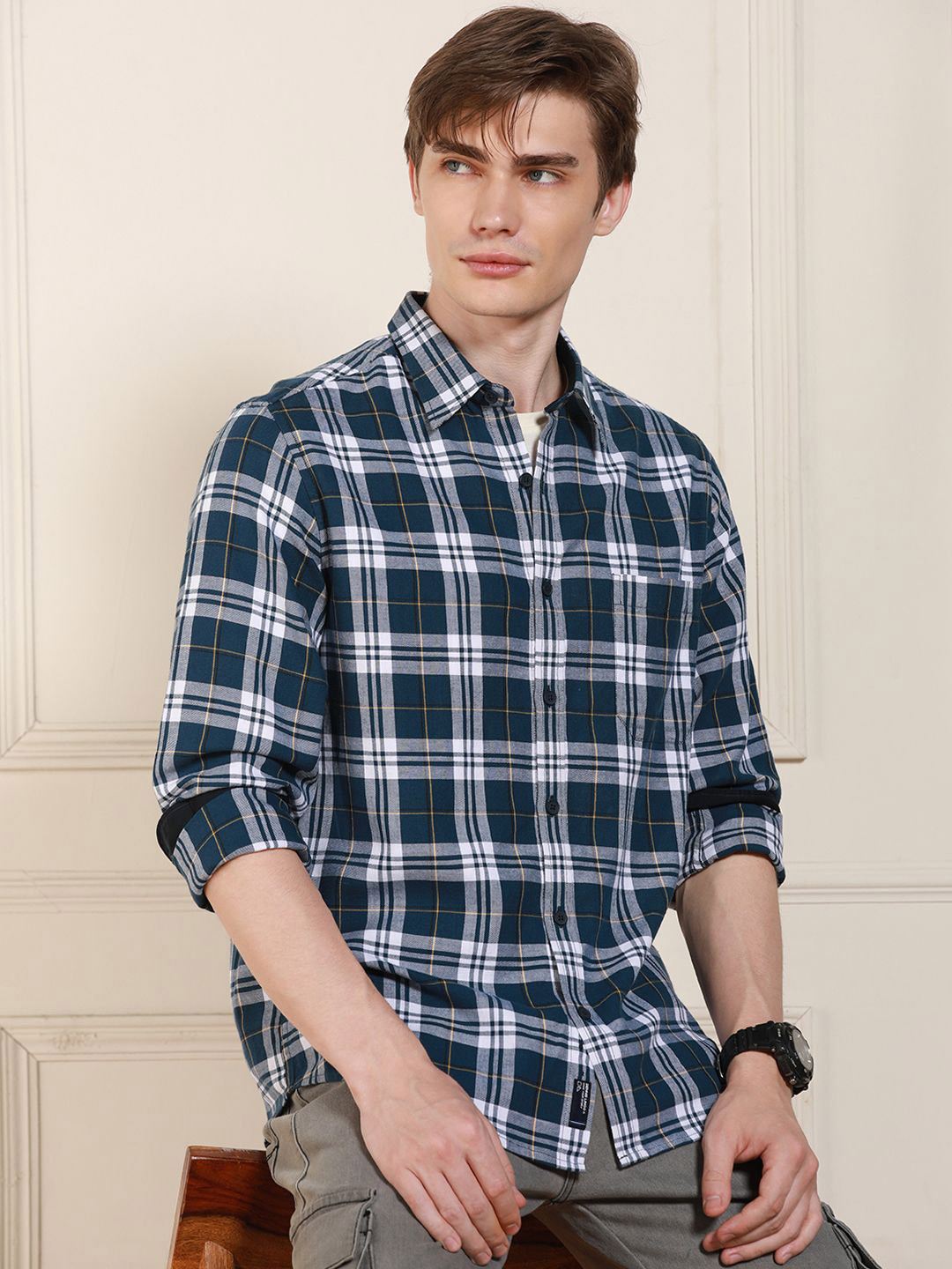 

Dennis Lingo Tartan Checks Cotton Casual Shirt, Navy blue