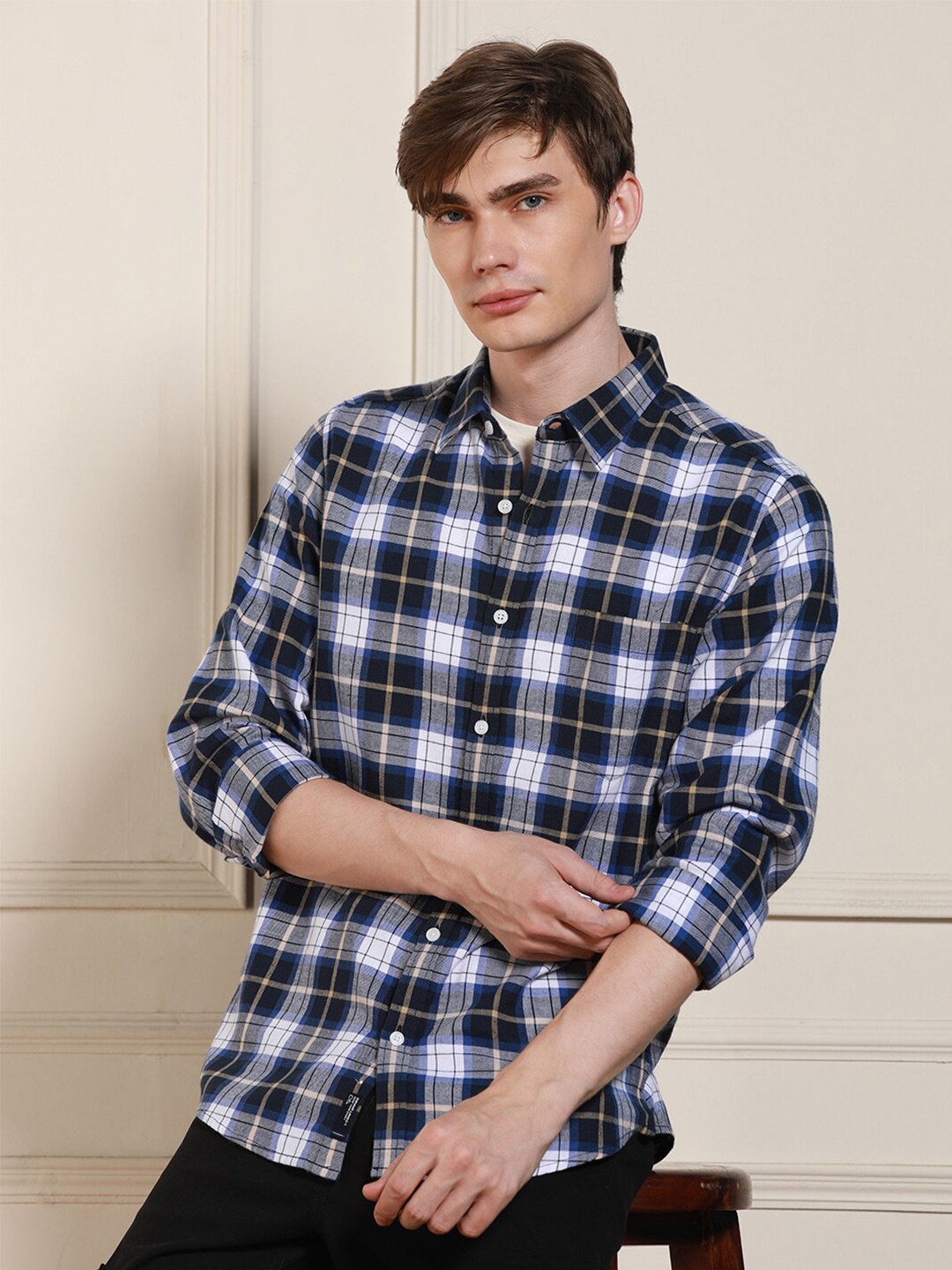 

Dennis Lingo Tartan Checked Cotton Casual Shirt, Blue