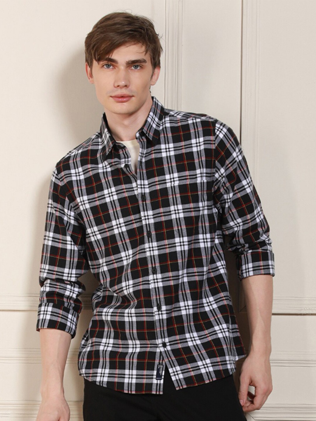 

Dennis Lingo Tartan Checked Cotton Casual Shirt, Black