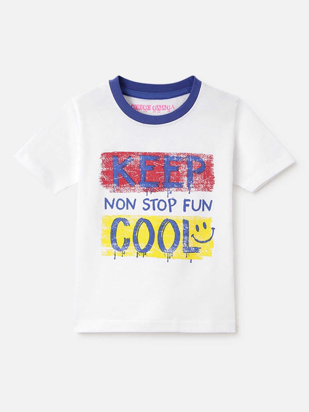 

Googo Gaaga Boys Typography Printed Round Neck Cotton T-shirt, White