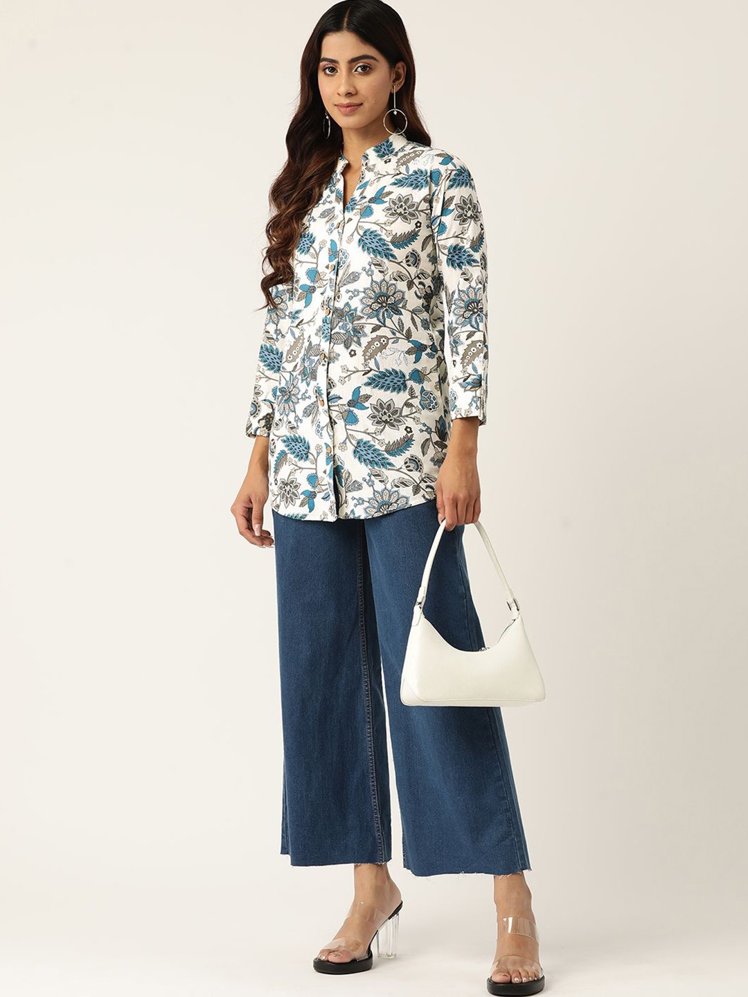 

Molcha Plus Size Contemporary Floral Printed Shirt, Blue