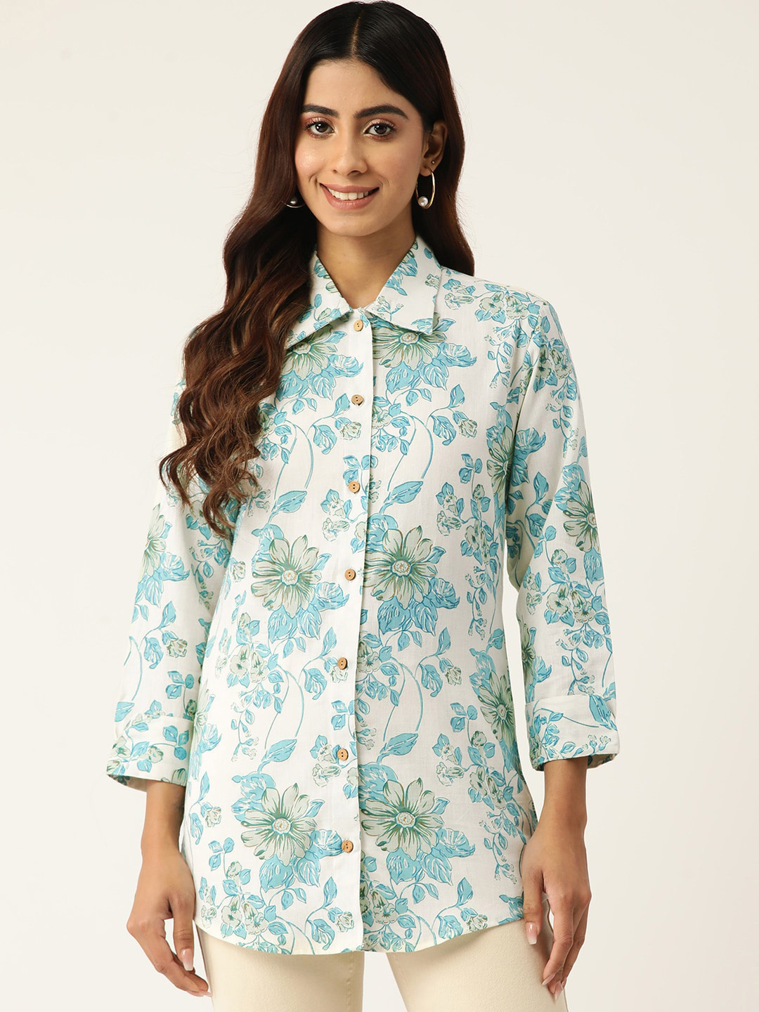 

Molcha Women Floral Printed Casual Shirt, Blue