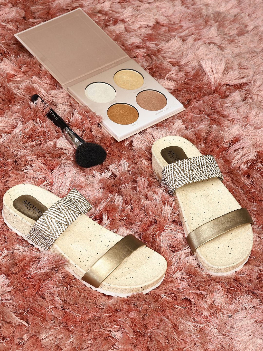 

Monrow Women Open Toe Flats with Laser Cuts, Beige