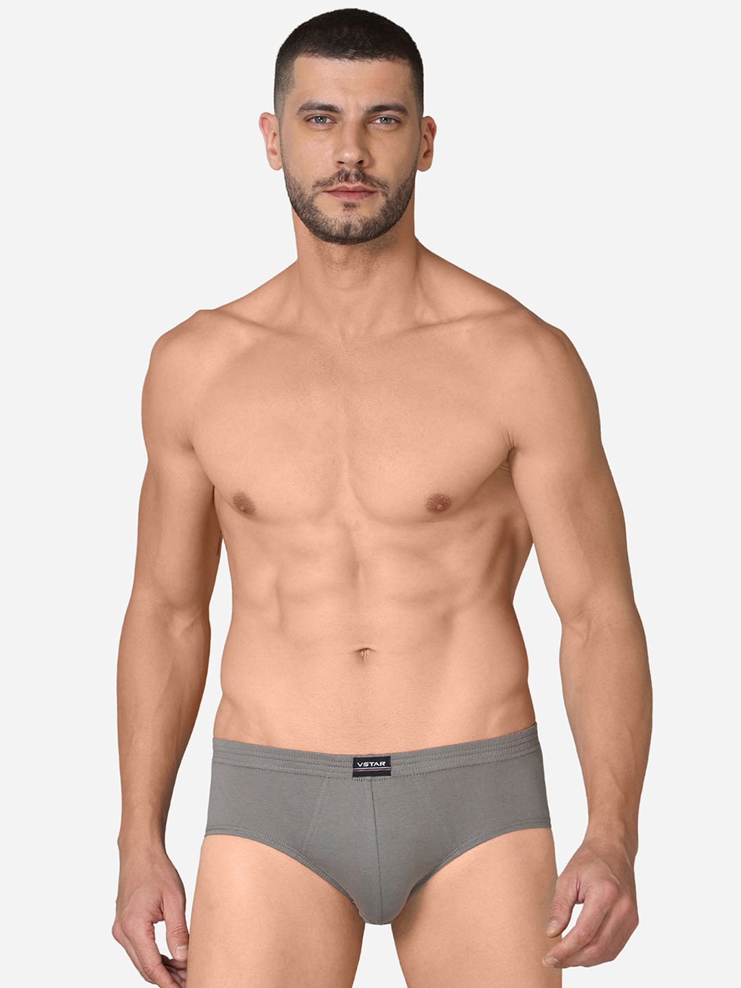 

VStar Men Premium Combed Cotton Brief With Square Cut Styling And Concealed Waist Band, Grey
