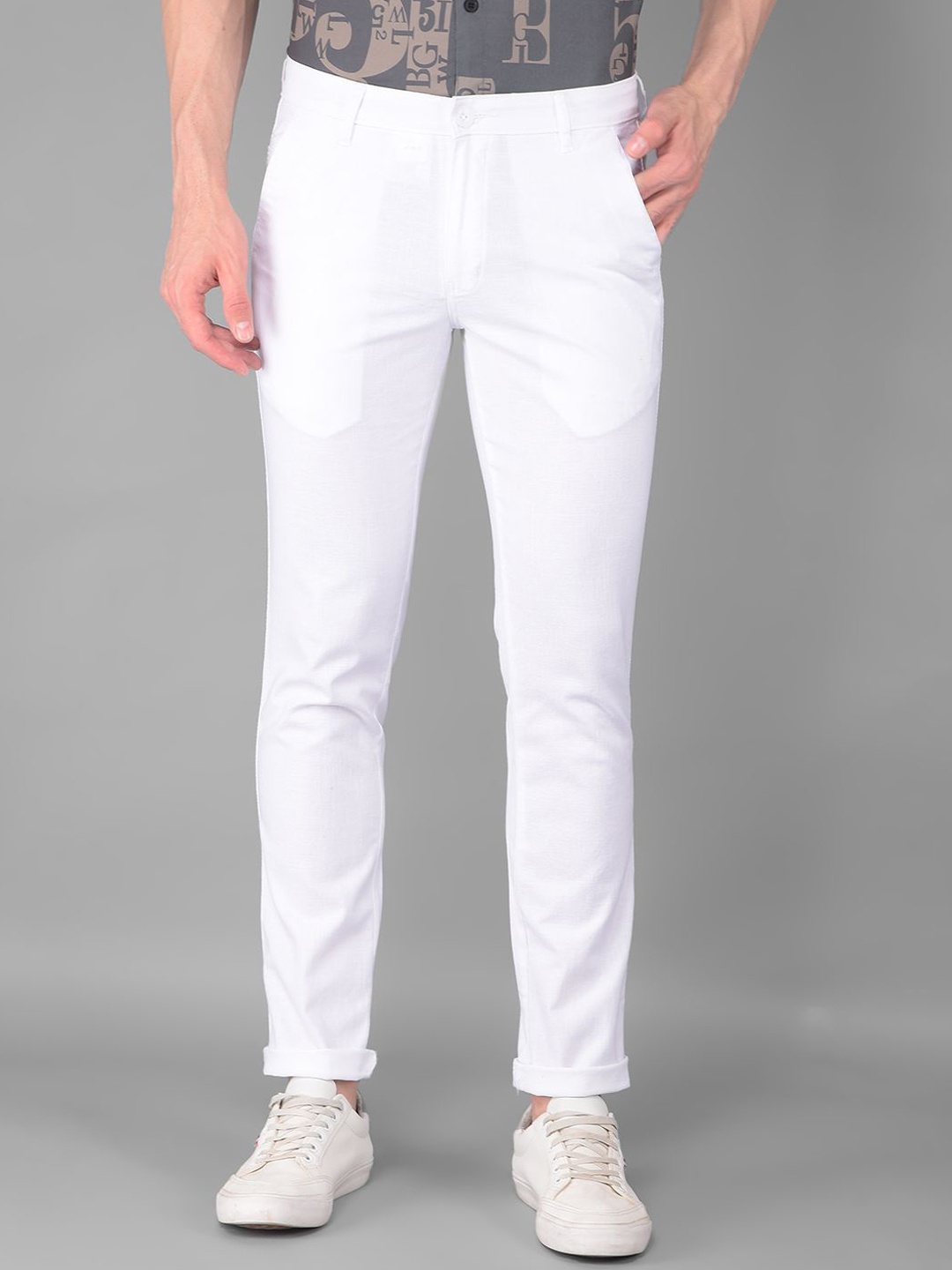

COBB Men Slim Fit Mid-Rise Linen Trousers, White