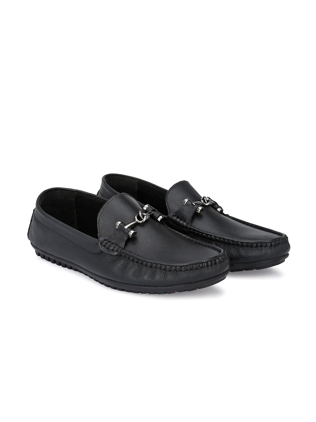 

Egoss Men Textured Leather Loafers, Black