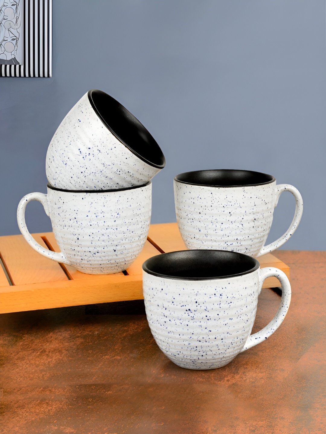 

StyleMyWay Off White & Black 4Pcs Speckled Ceramic Soup Cups 350ml Each