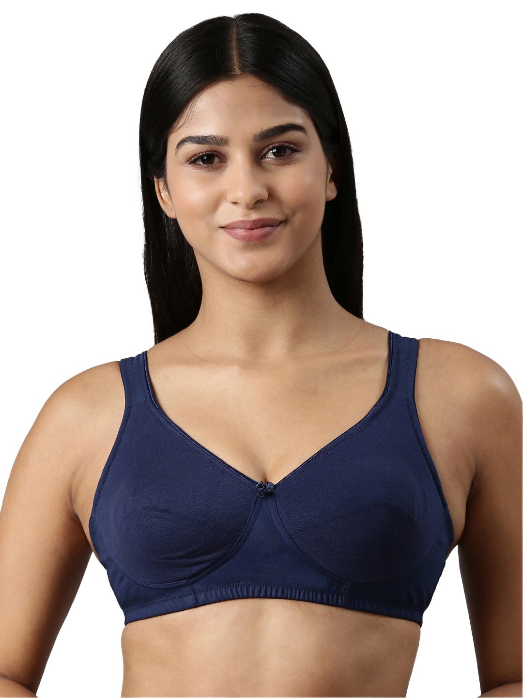 

BLOSSOM Solid Full Coverage Back Closure Bra, Navy blue