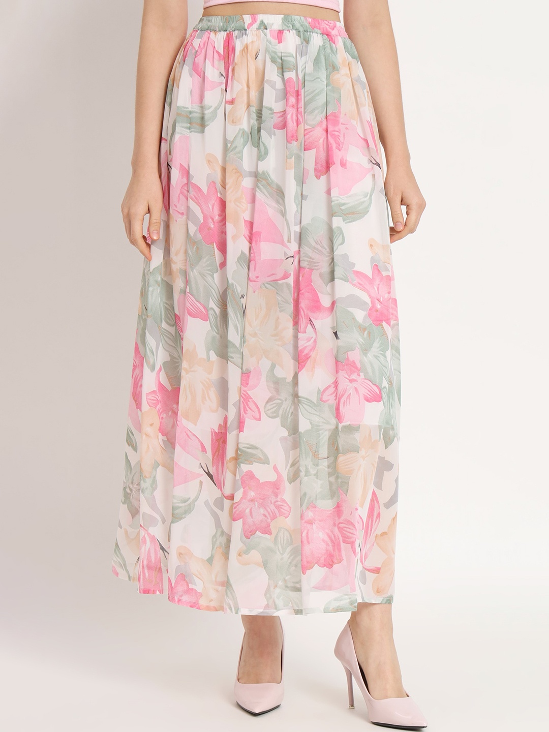 

NUEVOSDAMAS Floral Printed A-Line Maxi Skirt, Pink