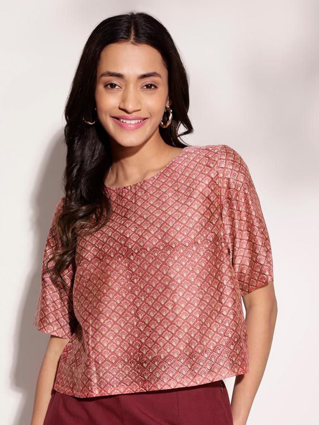 

Fabindia Ethnic Motifs Printed Cotton Top, Red