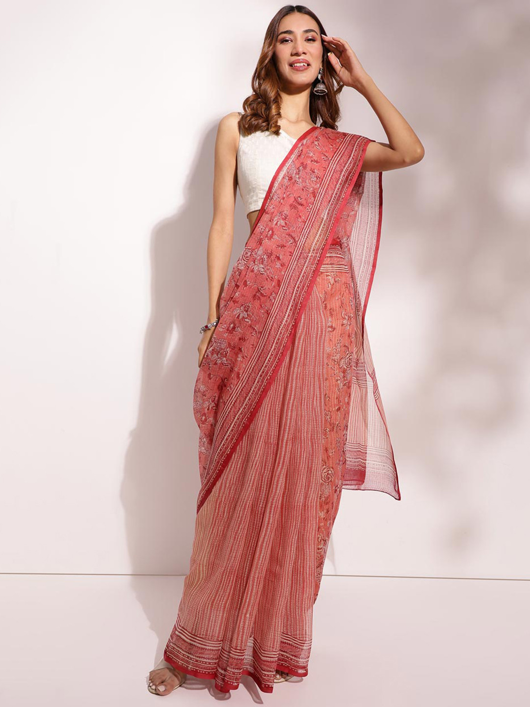 

Fabindia Ethnic Motifs Silk Cotton Saree, Pink