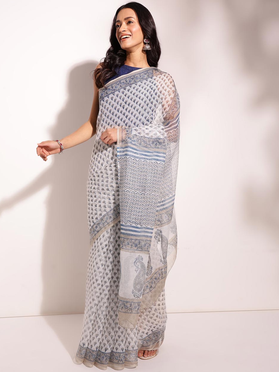 

Fabindia Women Ethnic Motifs Silk Cotton Daily Saree, Beige