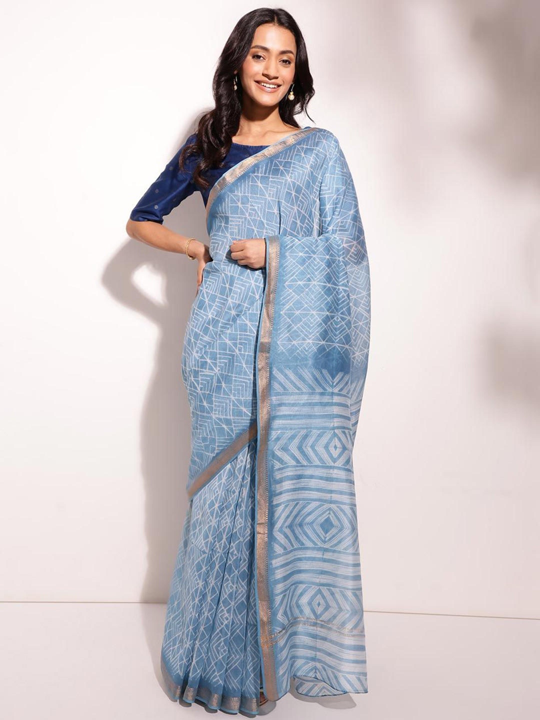 

Fabindia Ethnic Motifs Zari Silk Cotton Saree, Blue