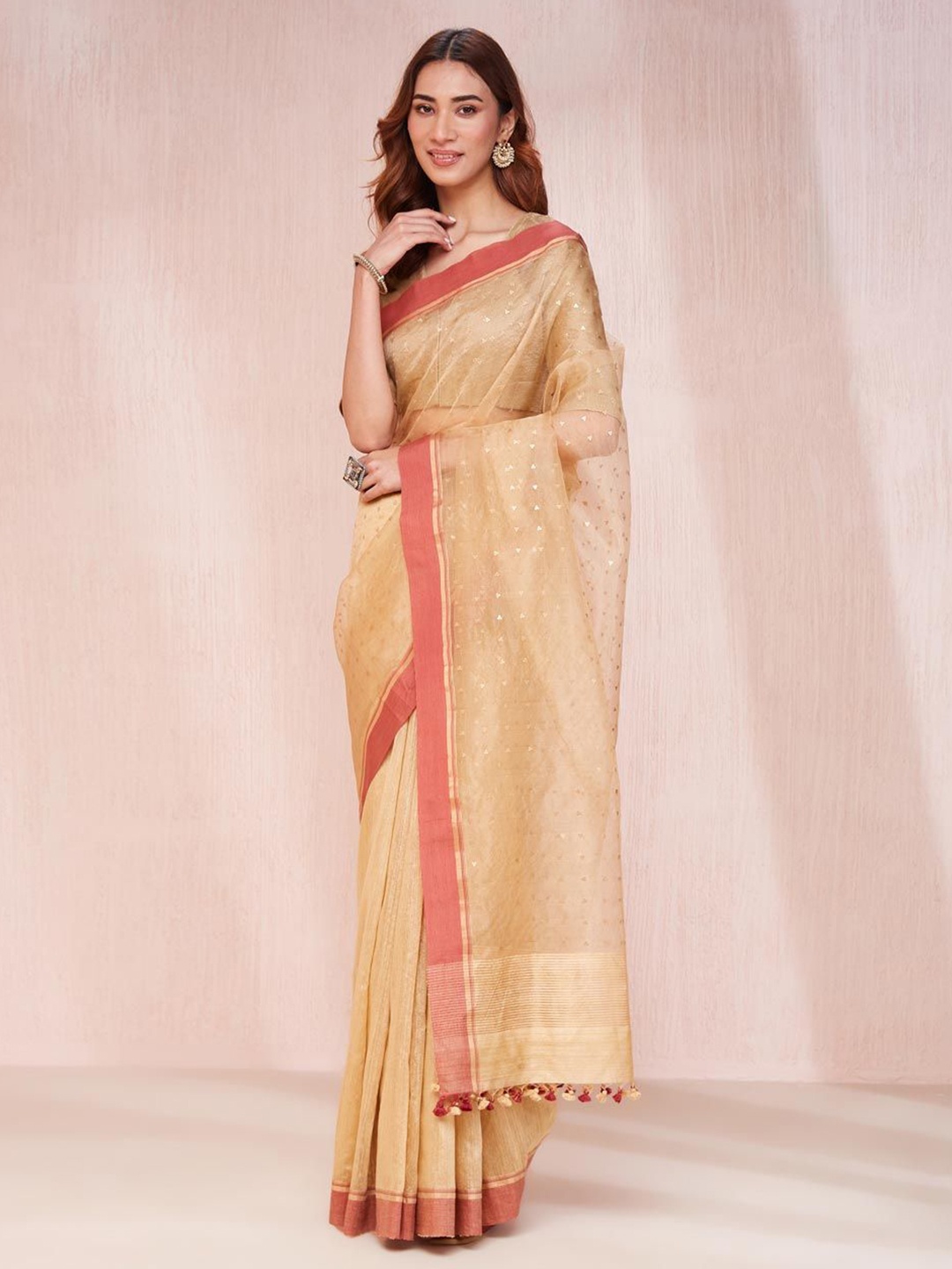 

Fabindia Woven Design Silk Blend Saree, Beige