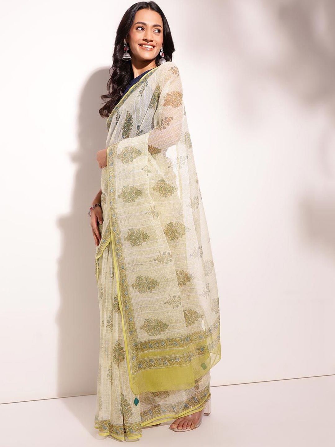 

Fabindia Ethnic Motifs Silk Cotton Saree, Green