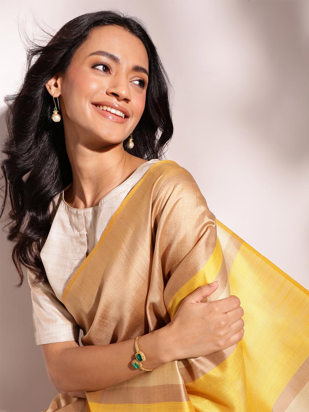

Fabindia Woven Design Silk Blend Saree, Beige