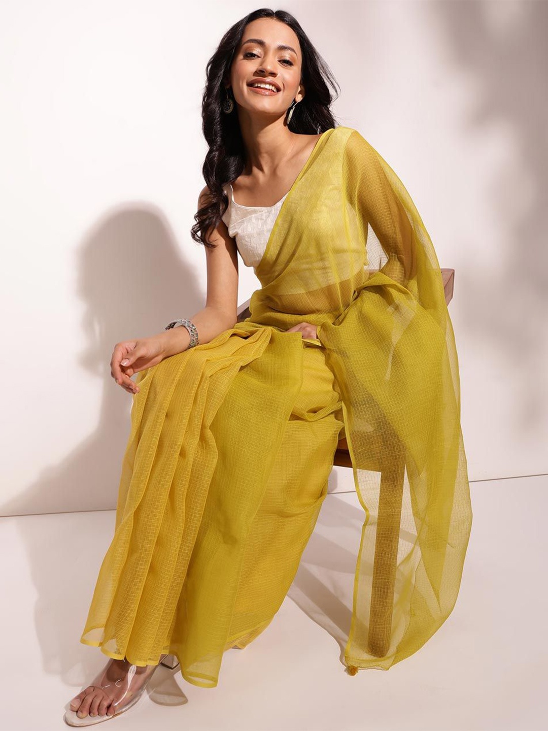 

Fabindia Silk Cotton Saree, Lime green