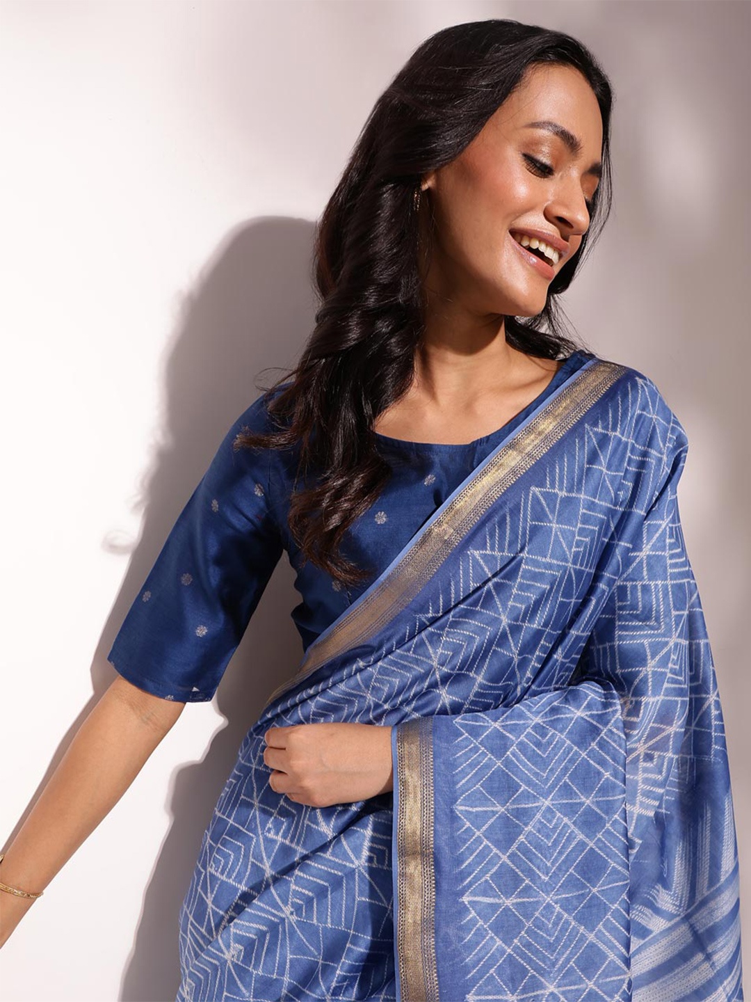 

Fabindia Zari Silk Cotton Saree, Blue